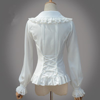 Lovely doll collar flouncing bow lantern sleeve blouses - Thumbnail 2