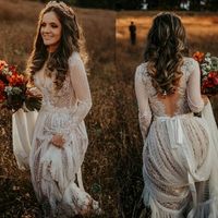 Stunning Sexy Mermaid Polka Dot Tulle Wedding Dresses Sheer Long Sleeve Plunge and Backless Bridal Gowns - Thumbnail 1