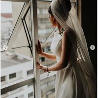 Ivory Ball Gown Satin Wedding Dresses Scoop Beading Crytals Simple Bridal Gowns - Thumbnail 1