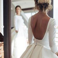 Simple A Line Satin Wedding Dresses Beautiful Backless Crew Neck Covered Button Bridal Gowns - Thumbnail 1
