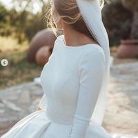 Simple Ball Gown Wedding Dresses Beautiful Backless 3/4 Long Sleeve Bridal Gowns - Thumbnail 1