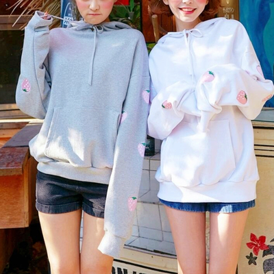 Kawaii strawberry embroidery hoodie sweatshirt - Thumbnail 4