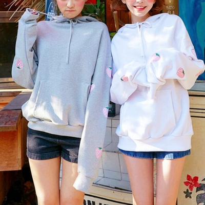 Kawaii Strawberry Embroidery Hoodie Sweatshirt