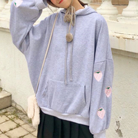 Kawaii Strawberry Embroidery Hoodie Sweatshirt - Thumbnail 3