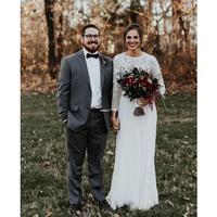  Modest Bohemian Lace Wedding Dresses A Line Long Sleeve Cheap Chiffon Garden Bridal Gown Lace Appliques Custom Wedding Bridal Gowns - Thumbnail 1