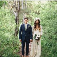 Vintage-Inspired Hippie Maxi Lace Bohemian Wedding Dresses 2019 Long Sleeves Crochet V-neck Beach Boho Bridal Gowns Wedding Gowns Plus Size - Thumbnail 1