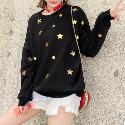 Bling gold sequins star embroidered sweatshirt - Thumbnail 4