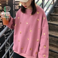 Bling Gold Sequins Star Embroidered Sweatshirt - Thumbnail 3