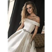 Princess Off Shoulder Satin A Line Wedding Dresses 2019 With Beaded Crystal Sash Custom Made Bridal Wedding Gowns Vestido De Novia - Thumbnail 2