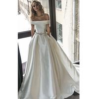 Princess Off Shoulder Satin A Line Wedding Dresses 2019 With Beaded Crystal Sash Custom Made Bridal Wedding Gowns Vestido De Novia - Thumbnail 3