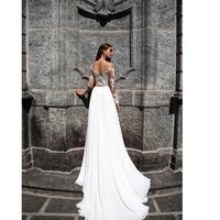 Beach Bohemian A Line Wedding Dresses Lace Sexy High Side Split Lace Applique Chiffon Long Sleeves Bridal Gowns Boho - Thumbnail 3