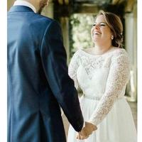  Plus Size Wedding Dresses With Beads Sash Sheer Long Sleeves Wedding Bridal Dresses Floor Length Zipper Up Wedding Gowns - Thumbnail 3