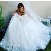 Custom Made Off The Shoulder Lace Appliqued Tulle Wedding Gowns 2019 Romantic Sweetheart Ball Gown Wedding Dress Plus Size Vestido - Thumbnail 1