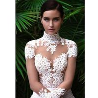 High Neck Slim Long Sleeves Mermaid Wedding Dresses Custom Sheer Formal Bridal Gowns 2019 Cheap Sale Vestidos De Novia Satin Vintage - Thumbnail 2