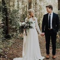  Vintage Country Style Spring Wedding Dresses Bridal Gowns Chiffon Garden Bohemian Illusion Lace Backless Long Sleeves Bridal Gowns - Thumbnail 1