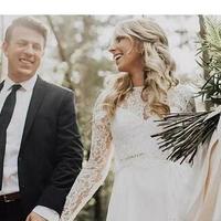  Vintage Country Style Spring Wedding Dresses Bridal Gowns Chiffon Garden Bohemian Illusion Lace Backless Long Sleeves Bridal Gowns - Thumbnail 2