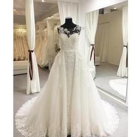 Fresh Illusion Bodice Wedding Dresses Elegant Sheer Lace Appliques Neckline Court Train Princess Backless Mopping Long Section Wedding Gowns - Thumbnail 1
