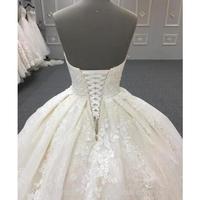 Hight Quality Elegant A Line Wedding Dresses Straepless Sleeveless Applique Cathedral Train Tulle Lace Up Wedding Gowns - Thumbnail 3