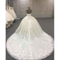 Hight Quality Elegant A Line Wedding Dresses Straepless Sleeveless Applique Cathedral Train Tulle Lace Up Wedding Gowns - Thumbnail 4