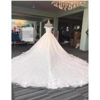 Hight Quality A Line Wedding Dresses Scoop Off The Shoulder Applique Cathedral Train Tulle Lace Dresses Lace Up Wedding Gowns - Thumbnail 2
