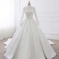 White Lace Wedding Dresses High Neck Long Sleeve With Appliques Beaded Illusion Back With Zipper Bridal Dresses Elegant Wedding Gowns - Thumbnail 2