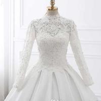 White Lace Wedding Dresses High Neck Long Sleeve With Appliques Beaded Illusion Back With Zipper Bridal Dresses Elegant Wedding Gowns - Thumbnail 3