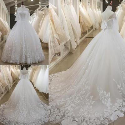 Latest a-line wedding dresses lace beaded appliques sexy back with lace-up charming bridal dresses tiered skirts custom made wedding gowns