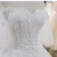 Latest A-Line Wedding Dresses Lace Beaded Appliques Sexy Back With Lace-up Charming Bridal Dresses Tiered Skirts Custom Made Wedding Gowns - Thumbnail 3