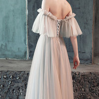 Stylish tulle off shoulder long prom dress, evening dress - Thumbnail 3
