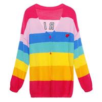 BORING Heart Embroidery Rainbow Knit Cardigan Sweater - Thumbnail 3