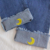 Flanged Moon Embroidery Jeans - Thumbnail 3