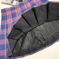 Purple Checker Plaid High Waist Pleated Skirt - Thumbnail 4