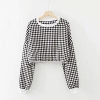 Round Collar Houndstooth Cropped Sweatshirt - Thumbnail 4
