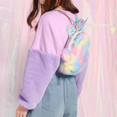 Furry plush hologram unicorn backpack