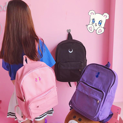 Sailor moon luna cat bow embroidered canvas backpack