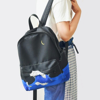 Kanagawa Wave Polar Bear Printed Canvas Bag Backpack - Thumbnail 1