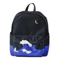 Kanagawa Wave Polar Bear Printed Canvas Bag Backpack - Thumbnail 3