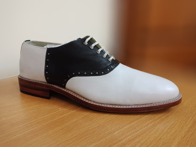 Handmade Men Two Tone White Black Oxford Shoe, Men's Leather Lace Up Formal Shoe
