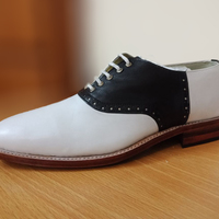 Handmade Men Two Tone White Black Oxford Shoe, Men's Leather Lace Up Formal Shoe - Thumbnail 1