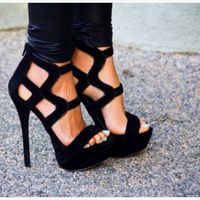 Sexy Women Pumps Star Stripe US Flag Print Platform Denim Stiletto High Heels Black Q-0097 - Thumbnail 1