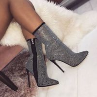 Sexy Pointed Rhinestone High Heel Bare Boots Q-0104 - Thumbnail 1