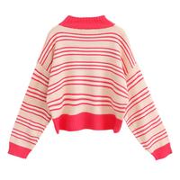 High Neck Stripe Knit Sweater - Thumbnail 1