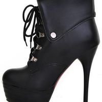 Elegant wrap ankle lace up thin high heel boots Q-0110 - Thumbnail 1