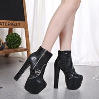 2018 Waterproof Platform Thick High Heel Zipper Booties Sexy Nightclub Booties Q-0113 - Thumbnail 1