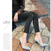 Sequined Rivets High Heel Stiletto Shallow Pointed Single Shoes Female Q-0114 - Thumbnail 2