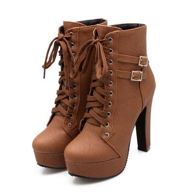 Lace up chunky heel ankle boots q-0115