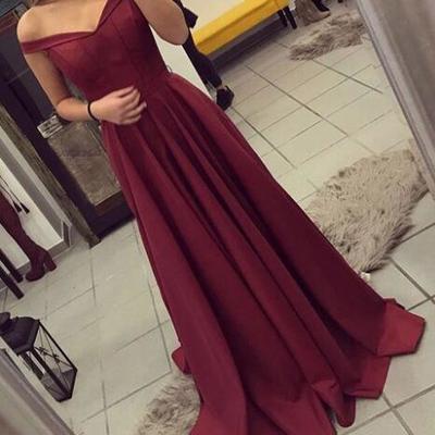 Off shoulder burgundy prom dress,stain prom dress,long prom dress, burgundy cheap eveing dress - Thumbnail 5
