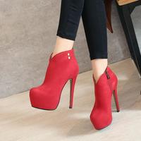 Side Zipper Rivet Platform Stiletto Ankle Boots Q-0116 - Thumbnail 2