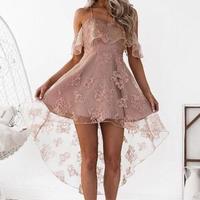 Hot Off-Shoulder Lace High Low Short Homecoming Dress,fashion dress - Thumbnail 2