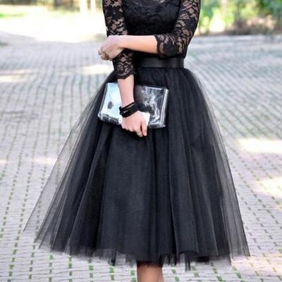 Tea-length a line 3/4 length sleeves cheap prom dress,short lace evening dress - Thumbnail 5